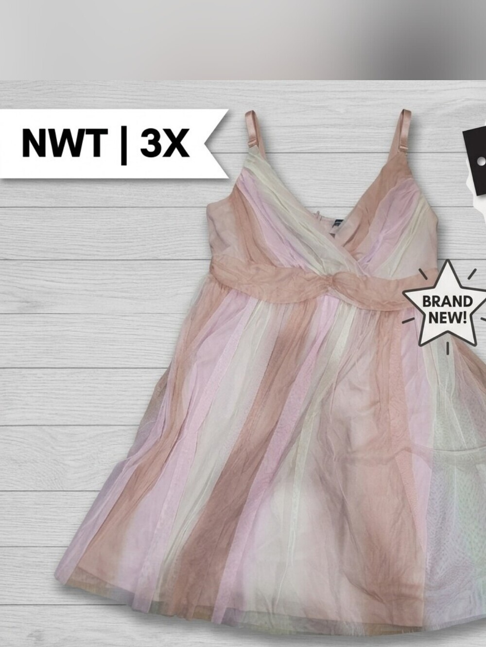 NWT Candalite Women’s Multi-Layer Tulle Dress Pastel Pink Ombre 3X Plus Size